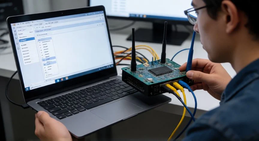 por qué mi ordenador no se conecta al wi fi, Pantalla del símbolo del sistema de Windows con comandos ipconfig ejecutados junto a un adaptador USB Wi-Fi