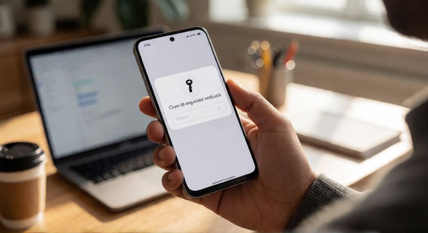 porque aparece google key en mi celular, Persona revisando una notificación de clave de seguridad de Google en su teléfono Android