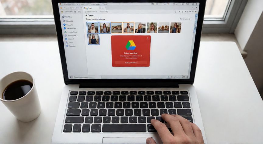 porque borro fotos de google y no se libera espacio, Mano eliminando definitivamente archivos de la papelera de Google Drive en un portátil