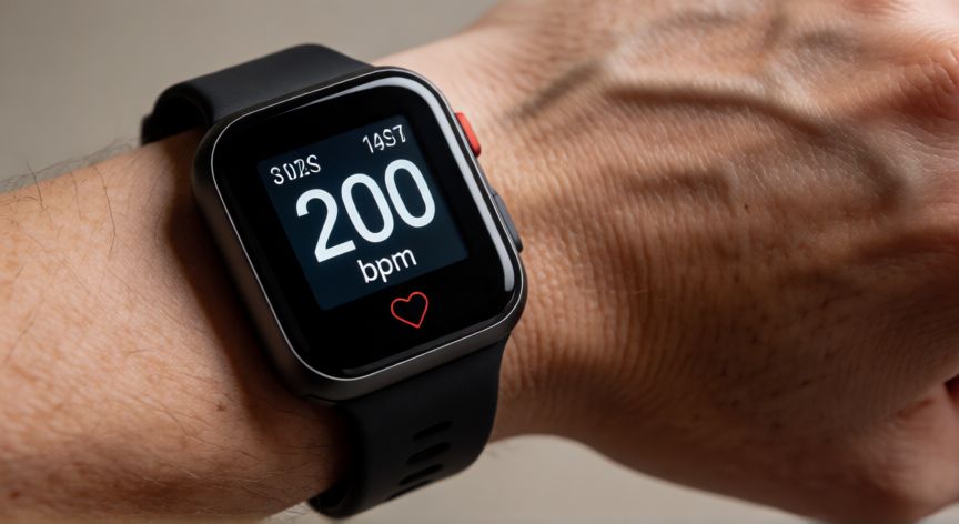 porque es mejor correr que caminar, Reloj deportivo mostrando frecuencia cardíaca alta durante el ejercicio
