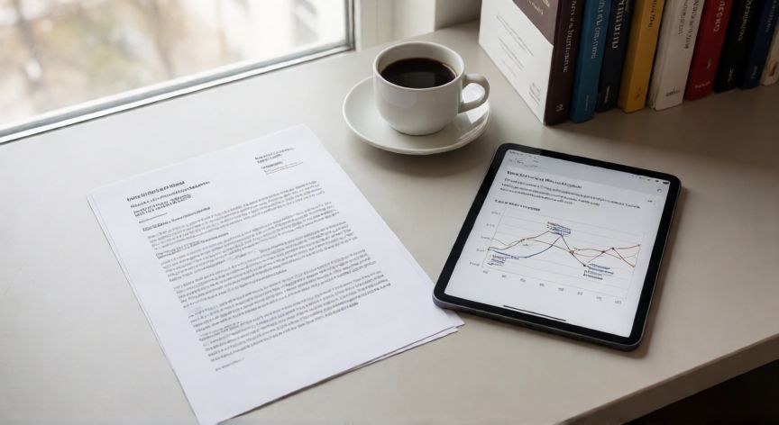 porque google academico es una fuente confiable, Artículo académico impreso con DOI junto a un gráfico de citas en una tableta sobre un escritorio