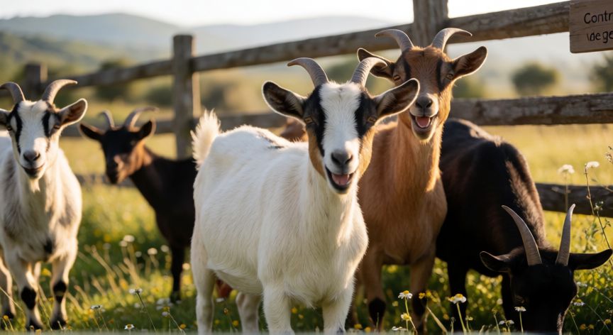 porque google alquila cabras, Cabras pastando en un prado rural, práctica real de control de vegetación en zonas agrícolas
