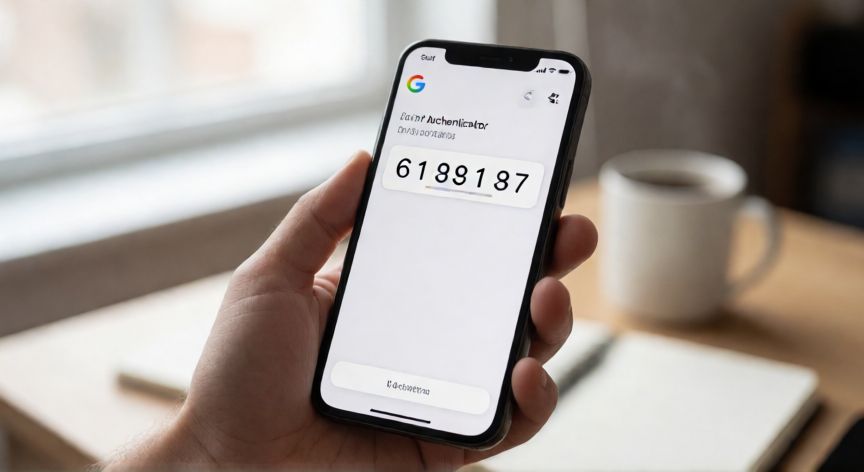 porque google authenticator no funciona, Teléfono mostrando la app Google Authenticator con código de verificación y hora correcta en la barra de estado