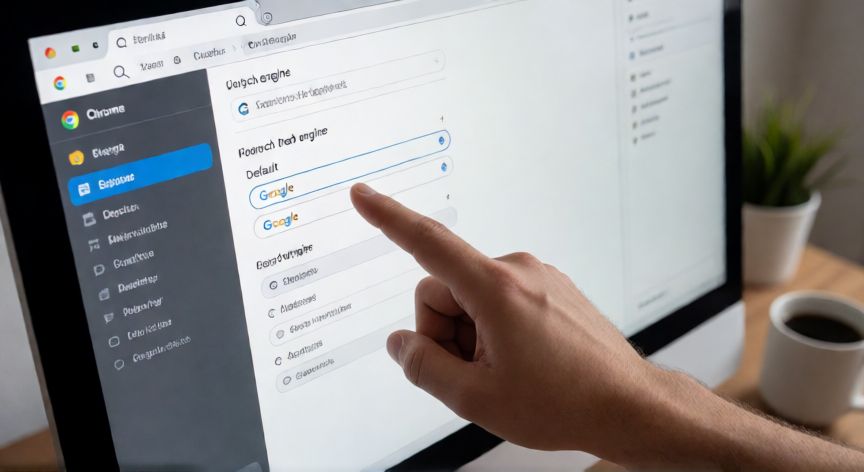 porque google chrome busca con yahoo, Pantalla de configuración de Chrome mostrando la selección del motor de búsqueda predeterminado