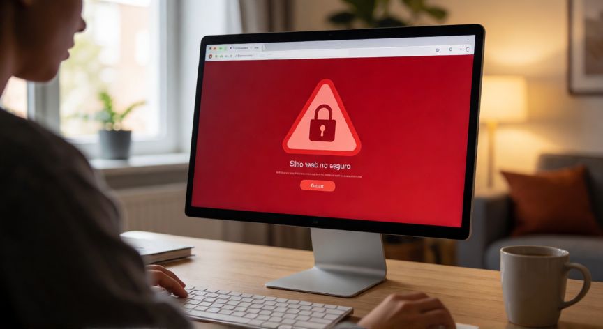 porque google chrome no me deja entrar a algunas paginas, Persona frustrada mirando una pantalla de error de seguridad en Google Chrome