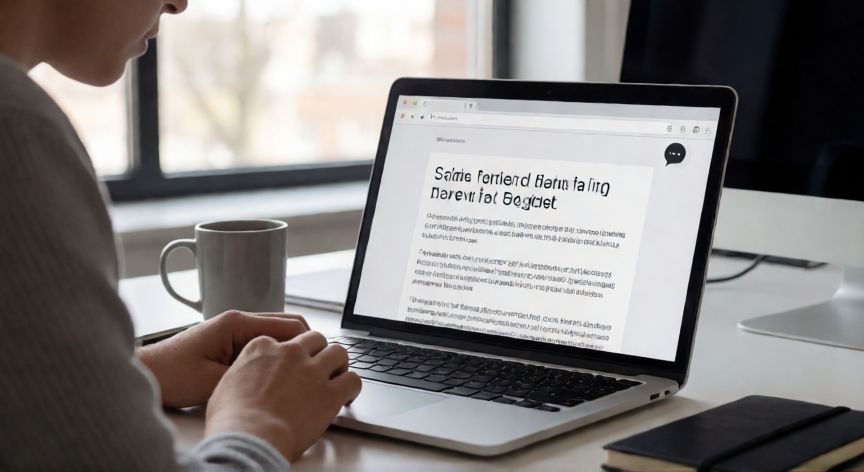 porque google chrome no me traduce las paginas, Persona confundida frente a un portátil con una página web sin traducir en Chrome