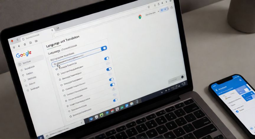 porque google chrome no me traduce las paginas, Pantalla de Chrome mostrando la sección de idioma y traducción en la configuración