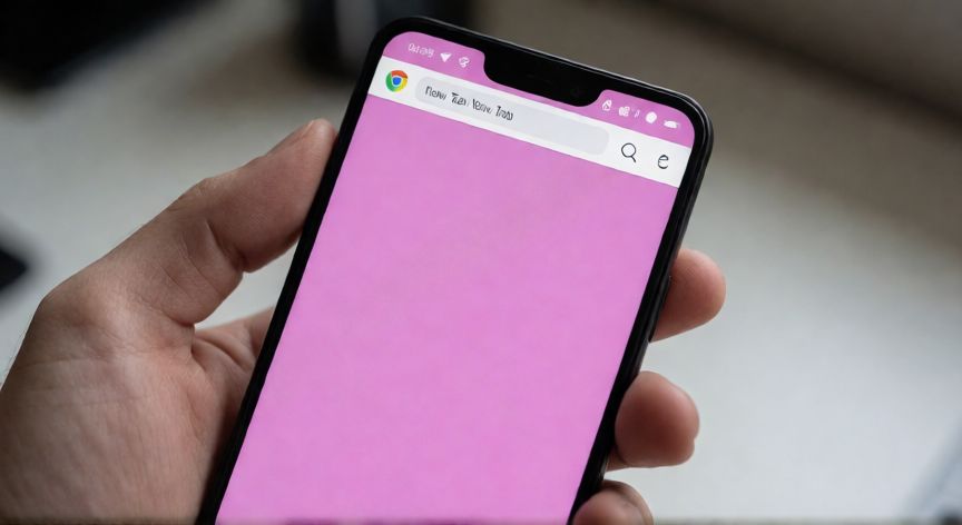 porque google chrome se ve rosa android, Móvil Android con Chrome abierto mostrando la interfaz con un tinte rosa anormal