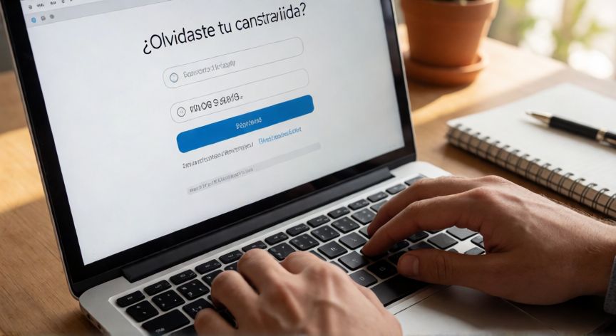 porque google dice que no encuentra mi cuenta, Manos escribiendo en un portátil en la página de recuperación de contraseña de Google