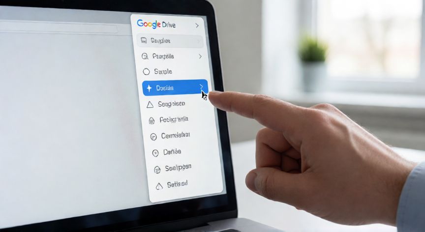 porque google drive no me deja abrir archivos, Mano seleccionando la opción de descargar en el menú de un archivo de Google Drive