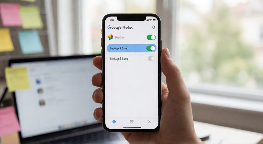 porque google fotos no me deja ver mis fotos, Ajustes de copia automática en la app Google Fotos sobre un móvil
