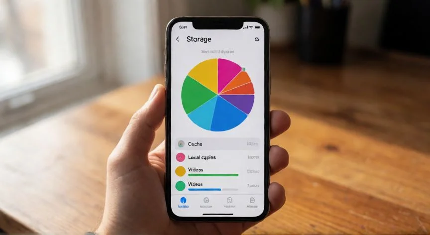 Pantalla de un móvil mostrando el desglose de almacenamiento de Google Fotos con gráfico de sectores