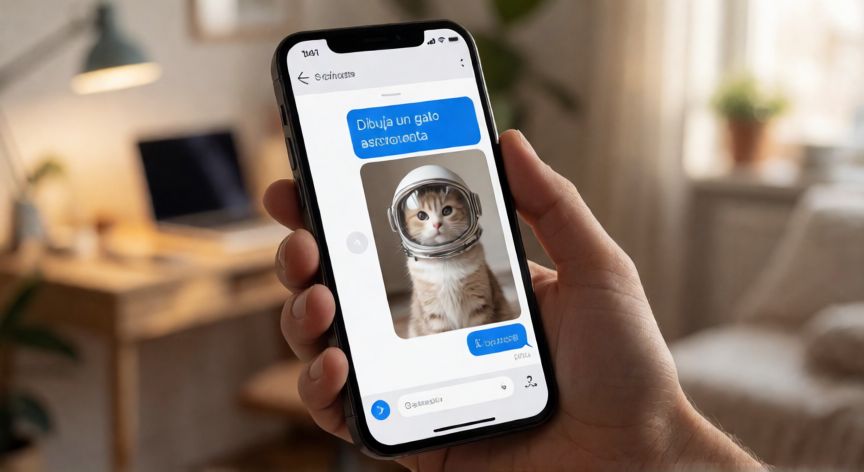 porque google gemini no genera imagenes, Móvil mostrando la generación de imágenes integrada en el chat de Gemini