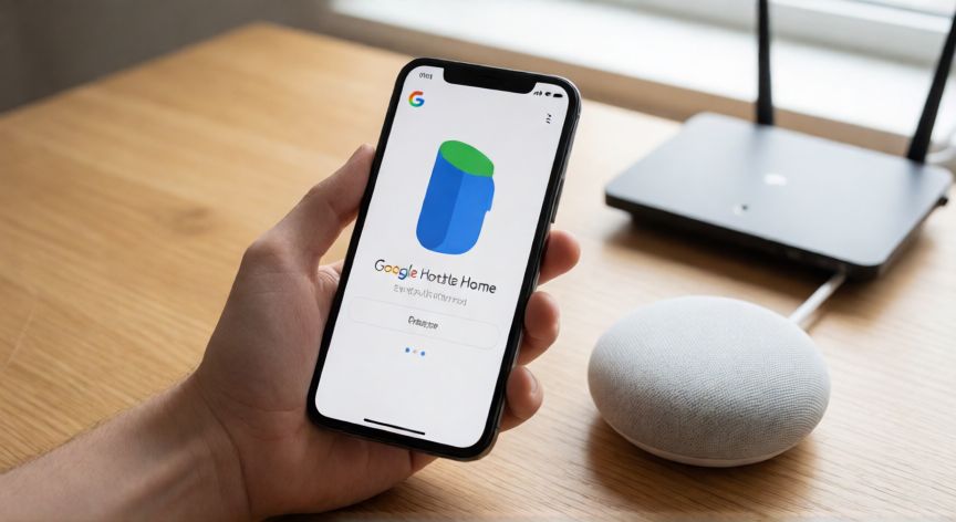 porque google home mini no se conecta a wifi, Persona emparejando un Google Home Mini con la app en el smartphone