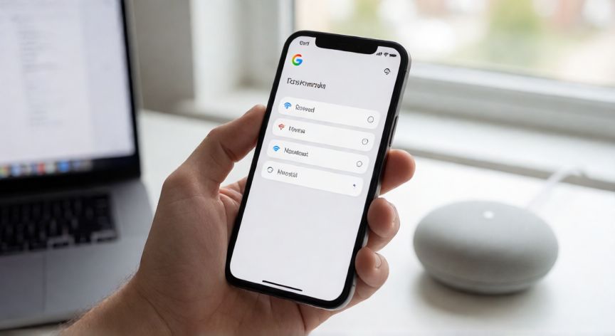 porque google home no se conecta a internet, Pantalla de la app Google Home reconfigurando la red Wi-Fi del dispositivo