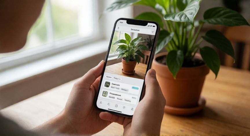 porque google imagenes cambio, Usuario utilizando la función de cámara visual de Google Imágenes para identificar una planta