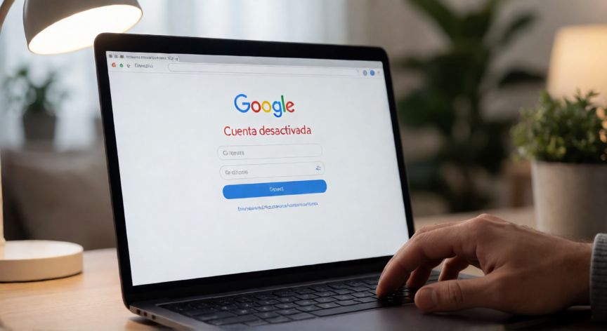 Pantalla de ordenador mostrando el mensaje de cuenta de Google desactivada