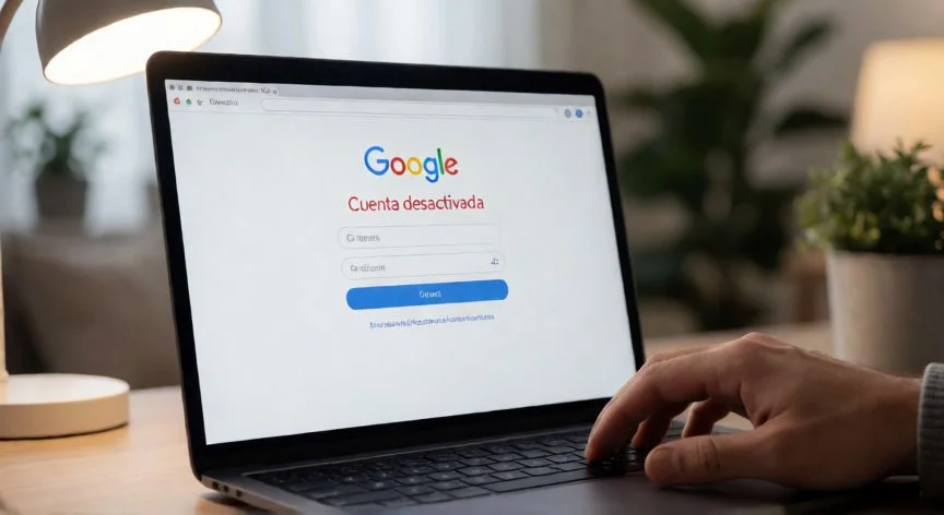 Pantalla de ordenador mostrando el mensaje de cuenta de Google desactivada