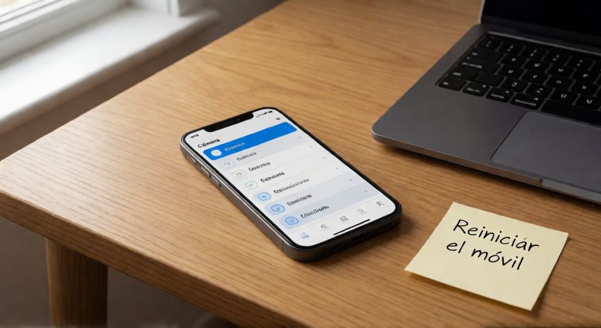 porque google lens no funciona, Móvil con el menú de ajustes de cámara abierto sobre un escritorio de madera