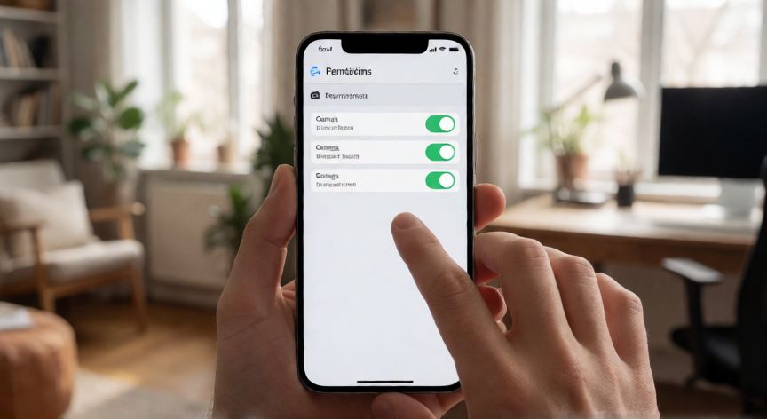 porque google lens no funciona en mi dispositivo, Pantalla de permisos de cámara y almacenamiento activados en un teléfono móvil