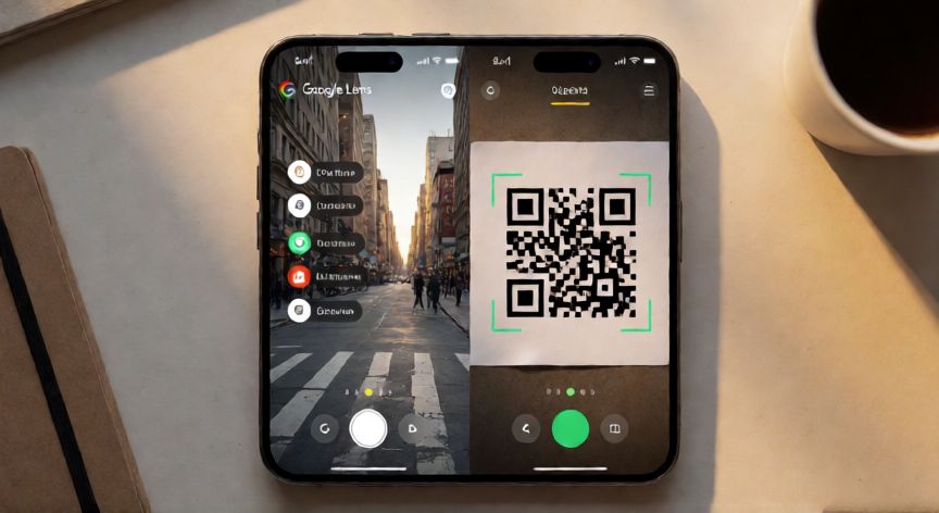 porque google lens no lee qr, Comparación visual entre la función Lens y el escáner QR en la pantalla de un móvil
