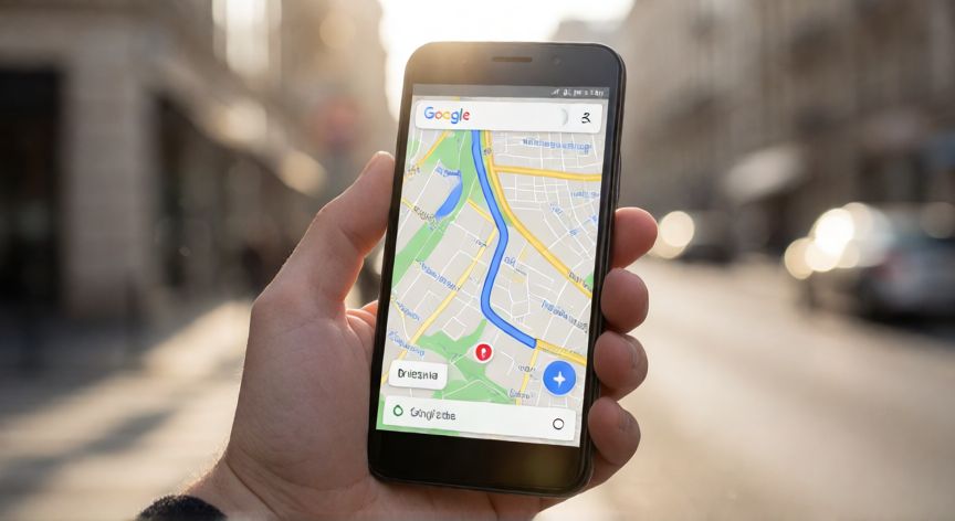 porque google maps no habla, Móvil mostrando Google Maps con volumen multimedia bajo y ruta activa
