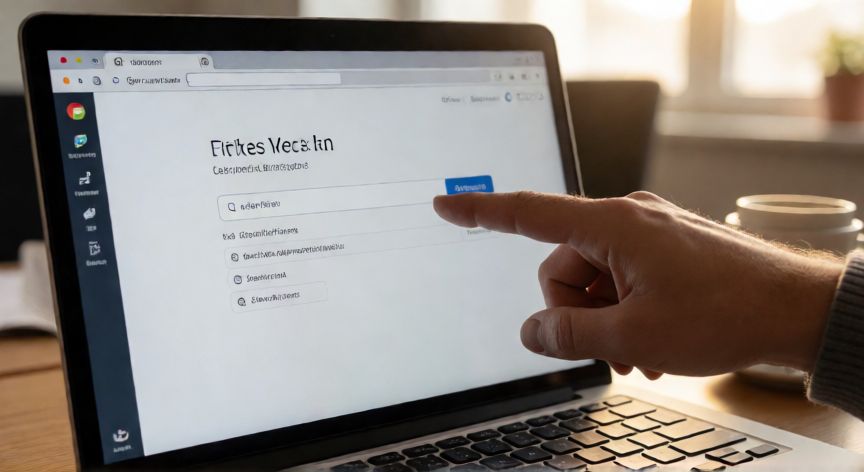 porque google me sale en otro idioma, Person pointing at a laptop screen where Google appears in German instead of Spanish