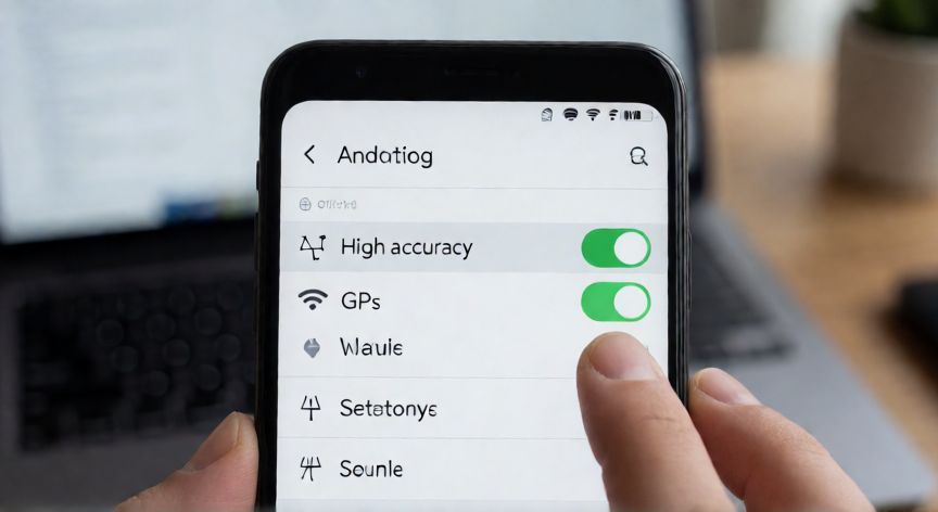 porque google me ubica en otra ciudad, Pantalla de ajustes de ubicación del móvil con el modo de alta precisión activado mostrando GPS, Wi-Fi y datos móviles