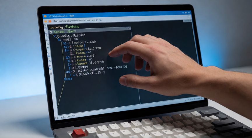 porque google no funciona, Manos ejecutando comandos de diagnóstico de red en la terminal de Windows