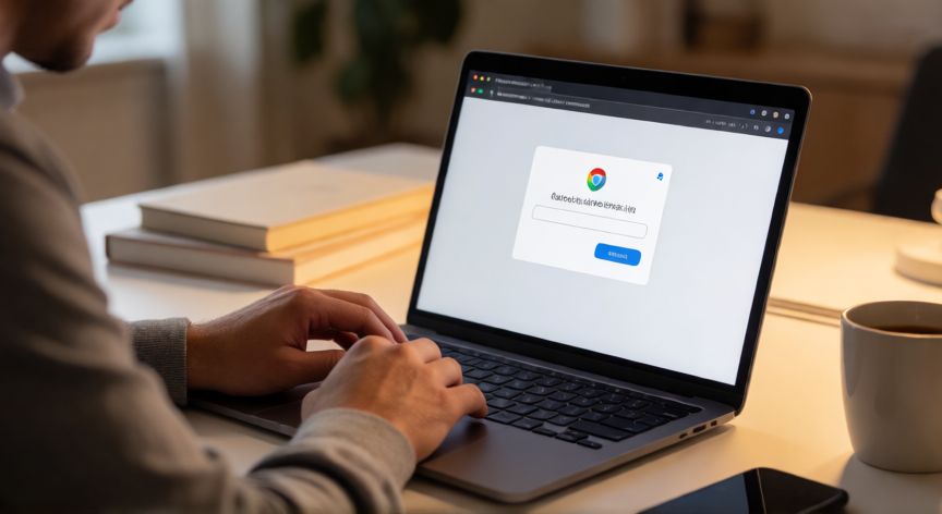 porque google no me deja abrir enlaces, Persona frustrada frente a un portátil mostrando error de enlace roto en Chrome