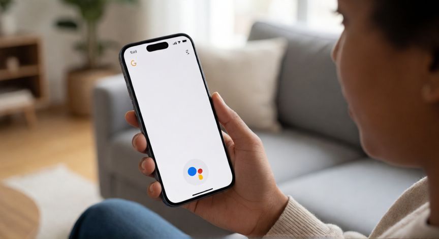 Persona con el móvil mostrando que Google no responde con voz
