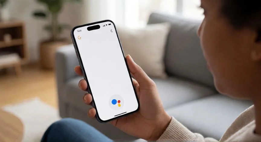 Persona con el móvil mostrando que Google no responde con voz
