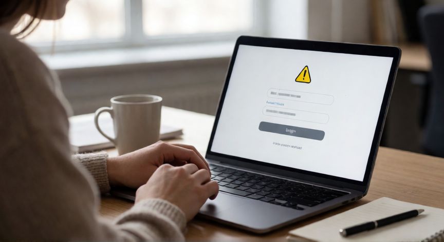 Persona frente a un portátil con un mensaje de error de inicio de sesión de Google