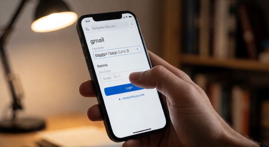 porque google no reconoce mi cuenta de gmail, Mano escribiendo una dirección de Gmail en el formulario de inicio de sesión en un móvil