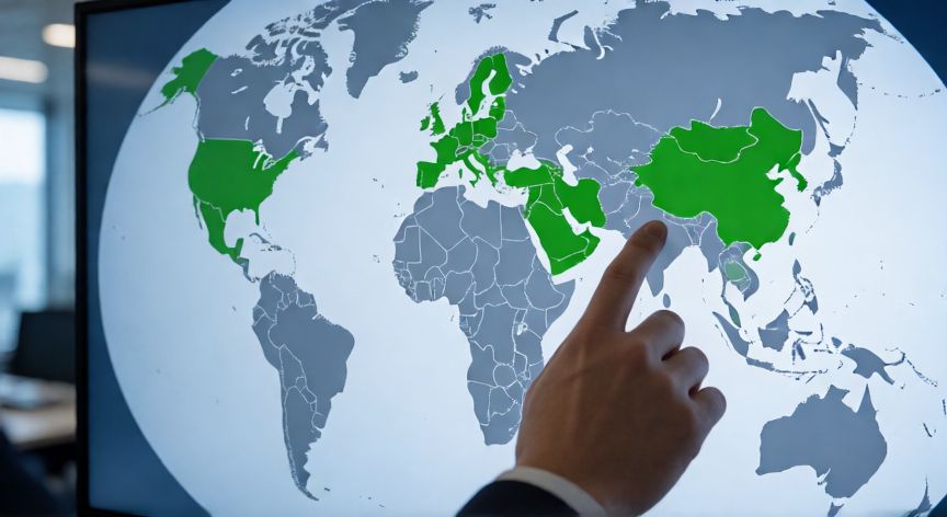 porque google opinion rewards no está disponible en tu país, Mapa mundial en pantalla mostrando los países donde la aplicación está disponible en verde y los no cubiertos en gris