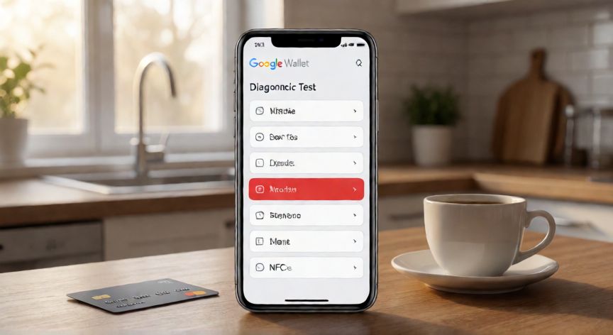 porque google pay no funciona, Pantalla de diagnóstico de pagos de Google Wallet mostrando un error de NFC