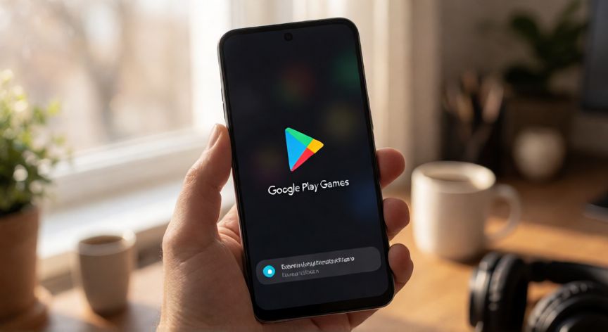 porque google play juegos no funciona, Smartphone Android con la app Google Play Games mostrando un error de carga en pantalla