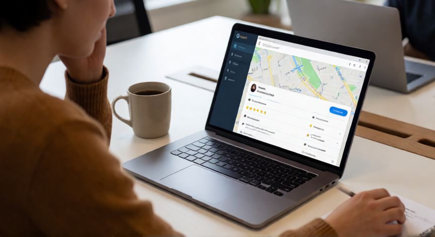 porque google quita reseñas, Persona revisando reseñas de Google en un portátil con expresión de frustración