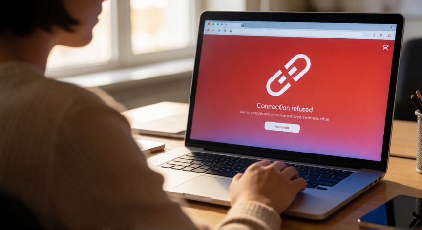 porque google rechaza la conexion, Persona viendo un error de conexión rechazada en su navegador web