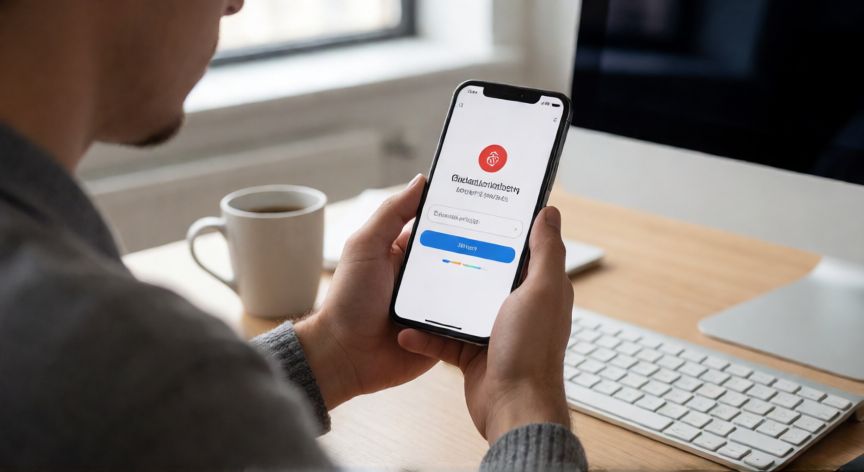 Persona frustrada viendo un error de verificación de número de teléfono en su móvil con Google