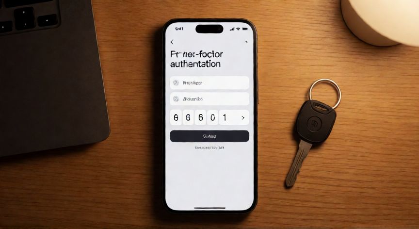 porque google restringe mi cuenta, Configuración de verificación en dos pasos en un teléfono móvil junto a una llave de seguridad