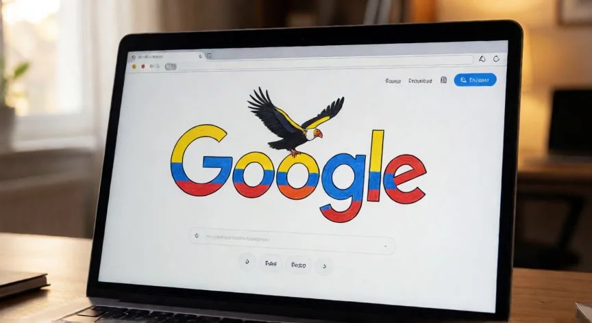 Logo de Google con la bandera de Ecuador en un Doodle especial