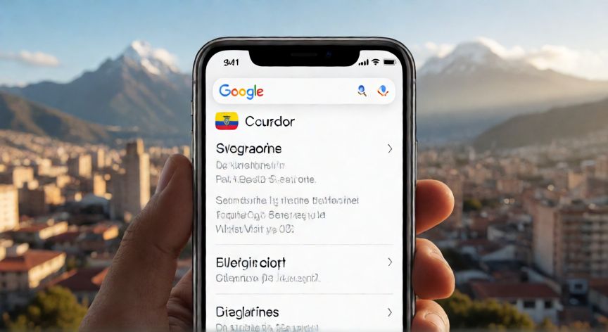 porque google tiene la bandera de ecuador, Teléfono móvil mostrando la bandera de Ecuador en Google Maps con montañas andinas de fondo