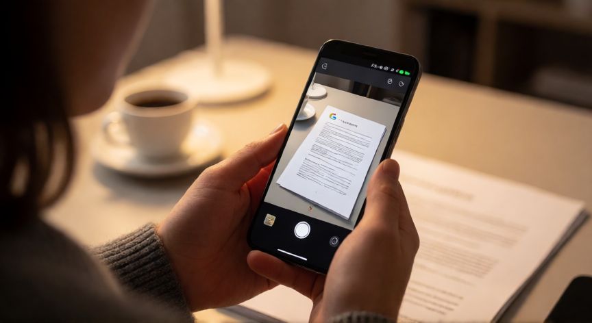 porque google usa mi camara, Persona usando Google Lens con el indicador de cámara activo en la barra de estado del teléfono