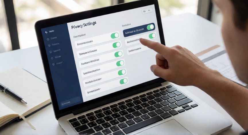 porque google usa mi ubicación, Pantalla de ordenador mostrando el panel de configuración de privacidad de ubicación con interruptores activados y desactivados