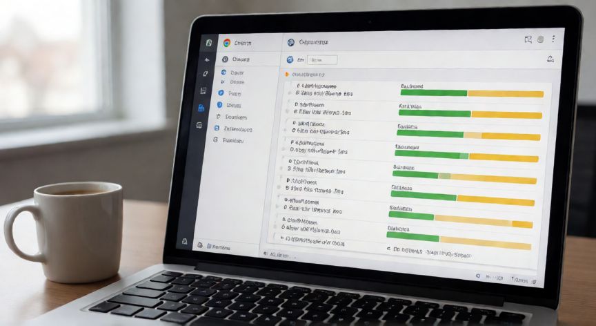 Ventana del administrador de tareas de Chrome mostrando múltiples procesos y su consumo de RAM en un portátil