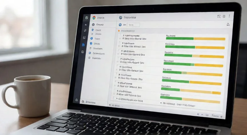 Ventana del administrador de tareas de Chrome mostrando múltiples procesos y su consumo de RAM en un portátil