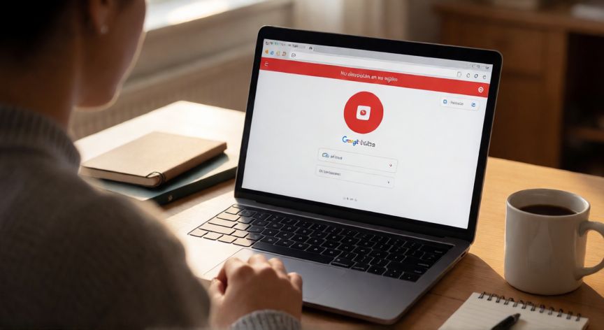 Persona viendo en su portátil que Google Voice no está disponible en su región