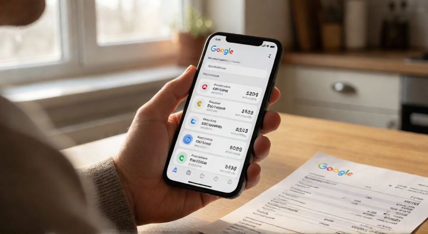 porque google wallet me cobra, Persona revisando cargos de Google Wallet en su teléfono junto a un extracto bancario impreso