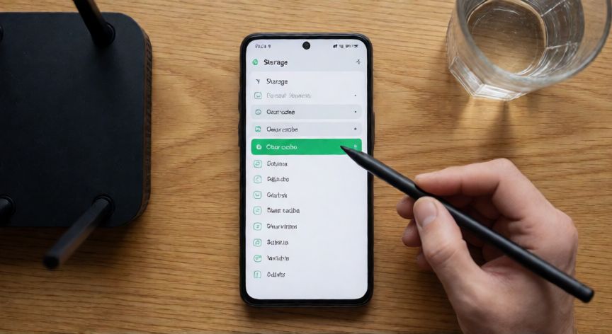porque no se actualiza google kids space, Pantalla de ajustes de almacenamiento en Android con opción de borrar caché seleccionada